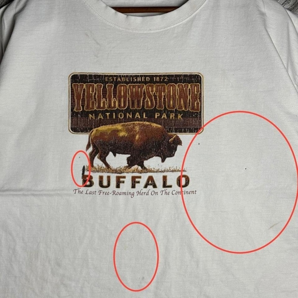BNK Y2K Yellowstone National Park Buffalo Graphic Tee White Mens XL Cotton Shirt - Picture 3 of 7